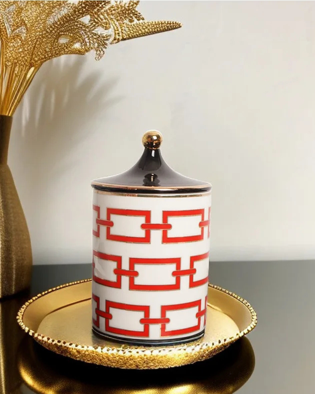 Jarra de Armazenamento em Cerâmica Dourada 350ml Decoração e Organização