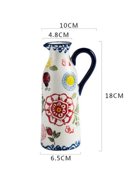 Jarra de Cerâmica Vintage com Pintura Feita à Mão