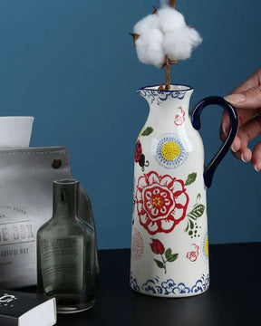 Jarra de Cerâmica Vintage com Pintura Feita à Mão