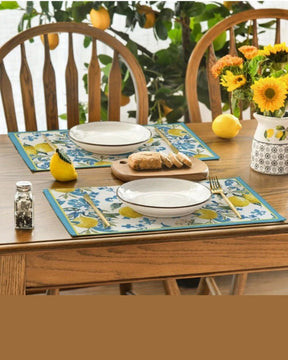 Jogo Americano Azul com Estampa de Limão 4 Peças