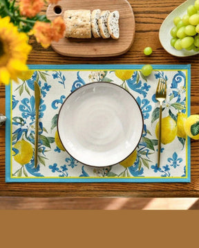 Jogo Americano Azul com Estampa de Limão 4 Peças