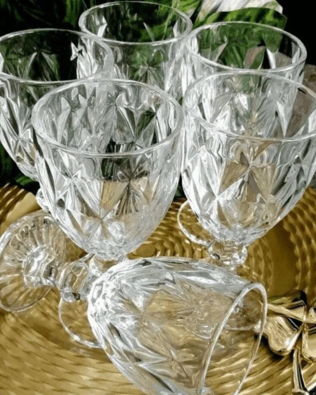 Jogo de 6 Taças Diamante de Vidro para Água Drinks e Vinhos