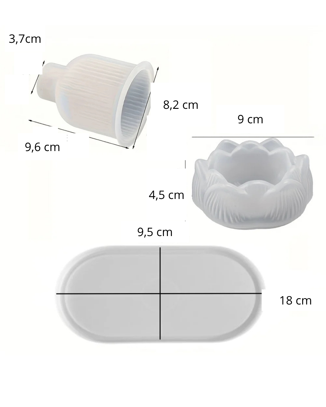 Kit 3 Moldes de Silicone para Vaso, Porta-Copos e Bandeja Decorativa
