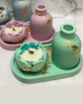 Kit 3 Moldes de Silicone para Vaso, Porta-Copos e Bandeja Decorativa