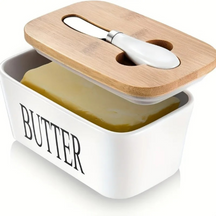 Manteigueira de Cerâmica com Tampa de Bambu e Espátula