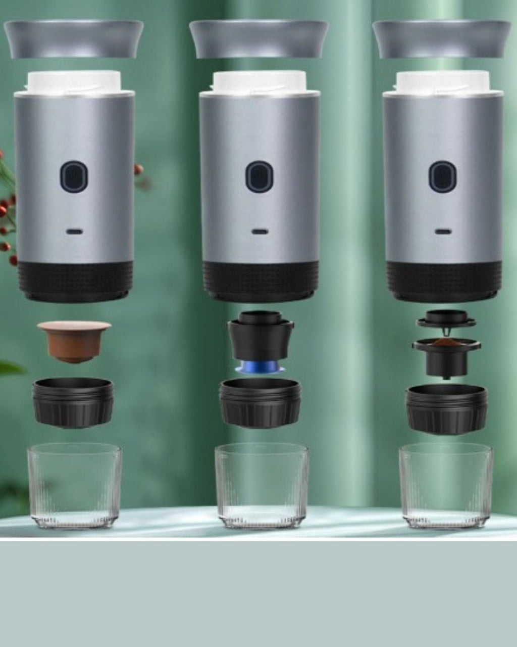 Máquina de Café Expresso Portátil Elétrica 3 em 1 Cápsulas e Pó Sem Fio