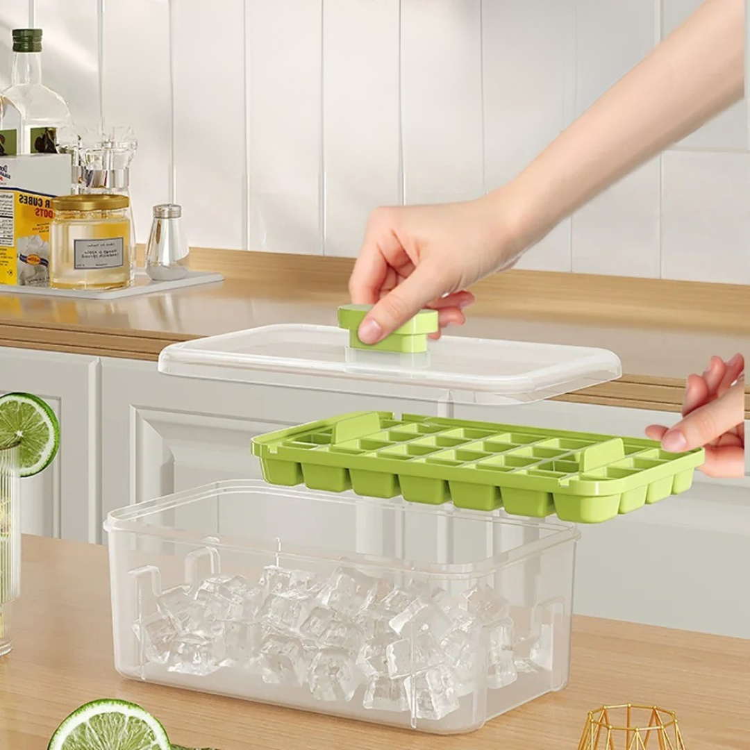 Molde de Cubo de Gelo com Compartimento e Caixa de Armazenamento