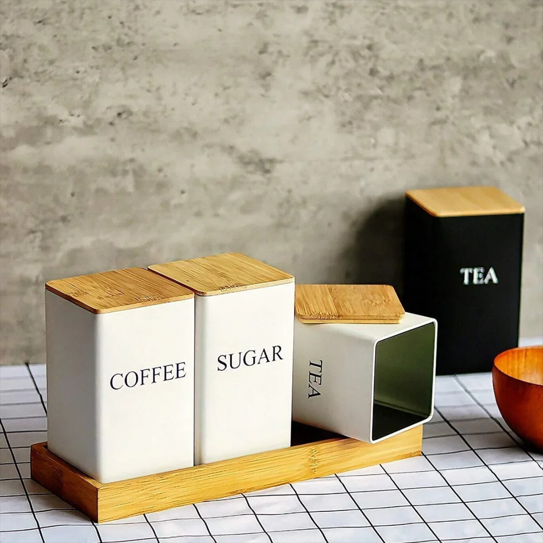 Potes Herméticos para Organizar de Cozinha com Tampa de Bambu