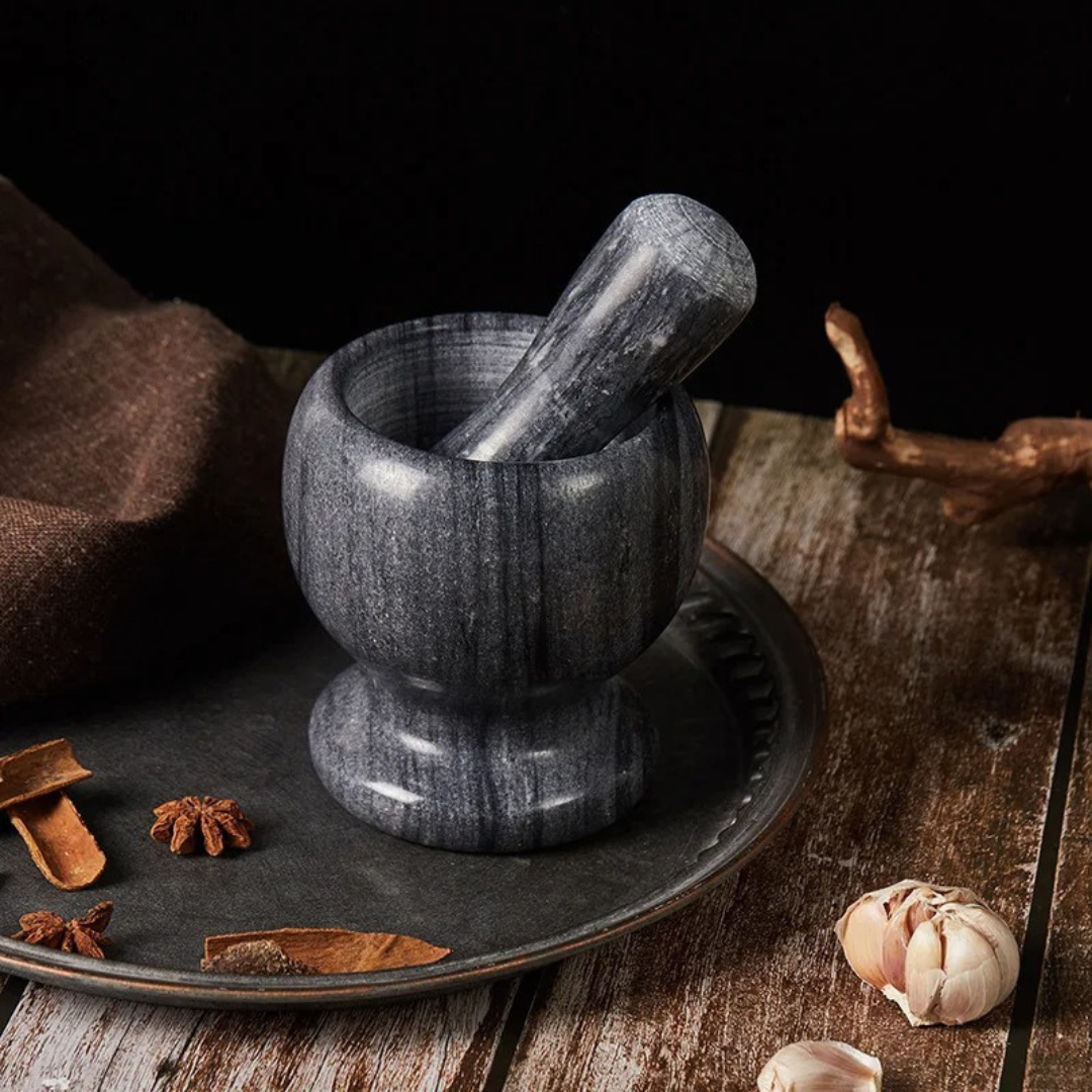 Pilão Moedor de Mármore Natural para Especiarias, Sal e Pimenta