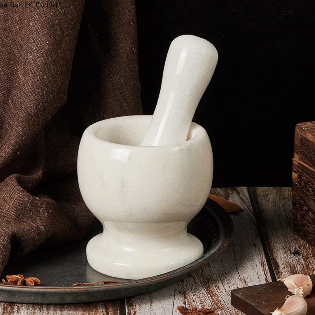 Pilão Moedor de Mármore Natural para Especiarias, Sal e Pimenta