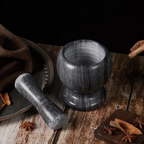 Pilão Moedor de Mármore Natural para Especiarias, Sal e Pimenta