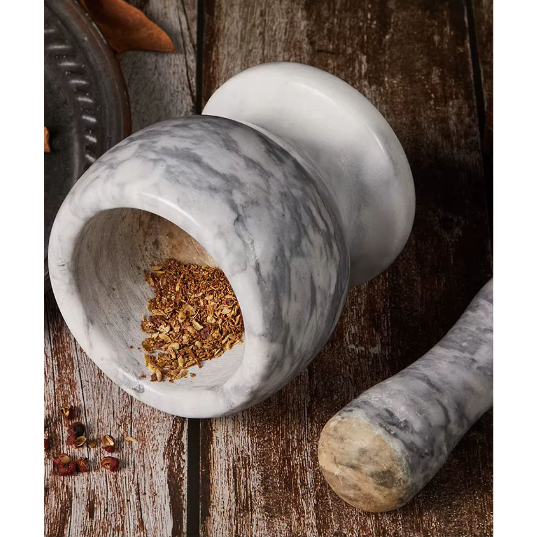 Pilão Moedor de Mármore Natural para Especiarias, Sal e Pimenta