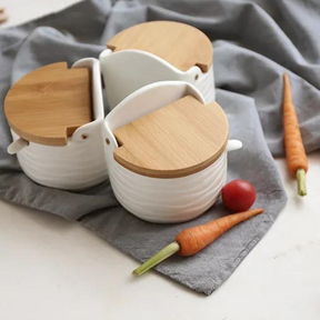 Porta Tempero em Cerâmica com Tampa de Madeira