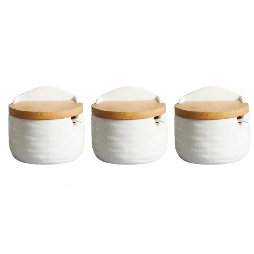 Porta Tempero em Cerâmica com Tampa de Madeira