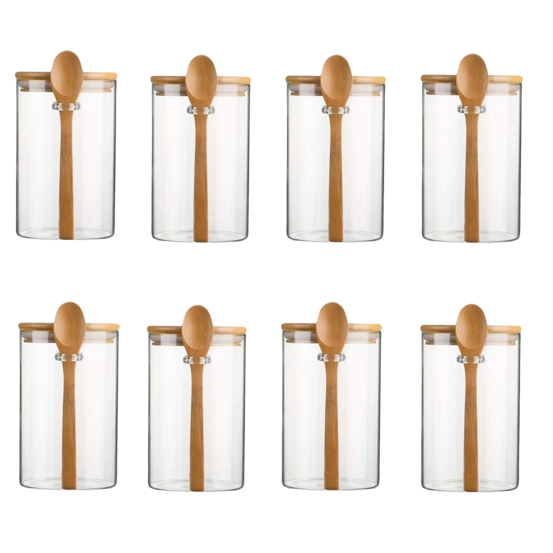 Pote de Armazenamento de Vidro com Tampa de Bambu Selada