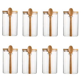 Pote de Armazenamento de Vidro com Tampa de Bambu Selada