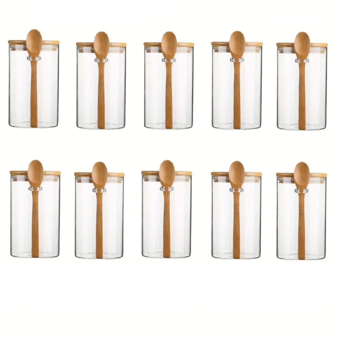 Pote de Armazenamento de Vidro com Tampa de Bambu Selada