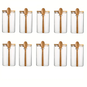 Pote de Armazenamento de Vidro com Tampa de Bambu Selada