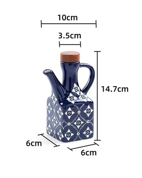 Pote de Óleo de Cerâmica 250 ml com Tampa de Madeira e Alça