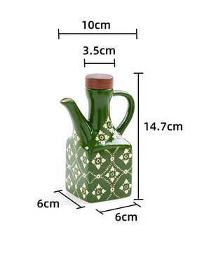 Pote de Óleo de Cerâmica 250 ml com Tampa de Madeira e Alça