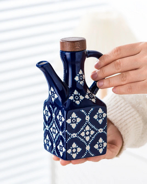 Pote de Óleo de Cerâmica 250 ml com Tampa de Madeira e Alça