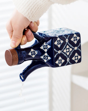 Pote de Óleo de Cerâmica 250 ml com Tampa de Madeira e Alça