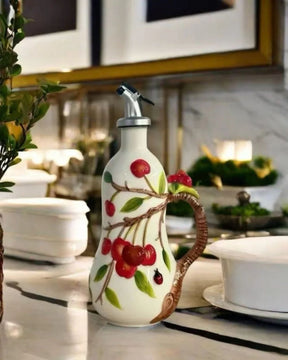 Pote de Tempero em Cerâmica com Relevo de Cereja Utensílios de Cozinha