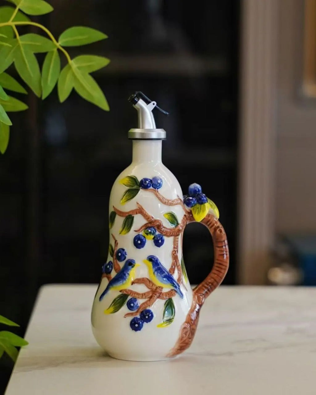 Pote de Tempero em Cerâmica com Relevo de Cereja Utensílios de Cozinha