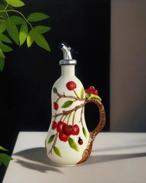 Pote de Tempero em Cerâmica com Relevo de Cereja Utensílios de Cozinha