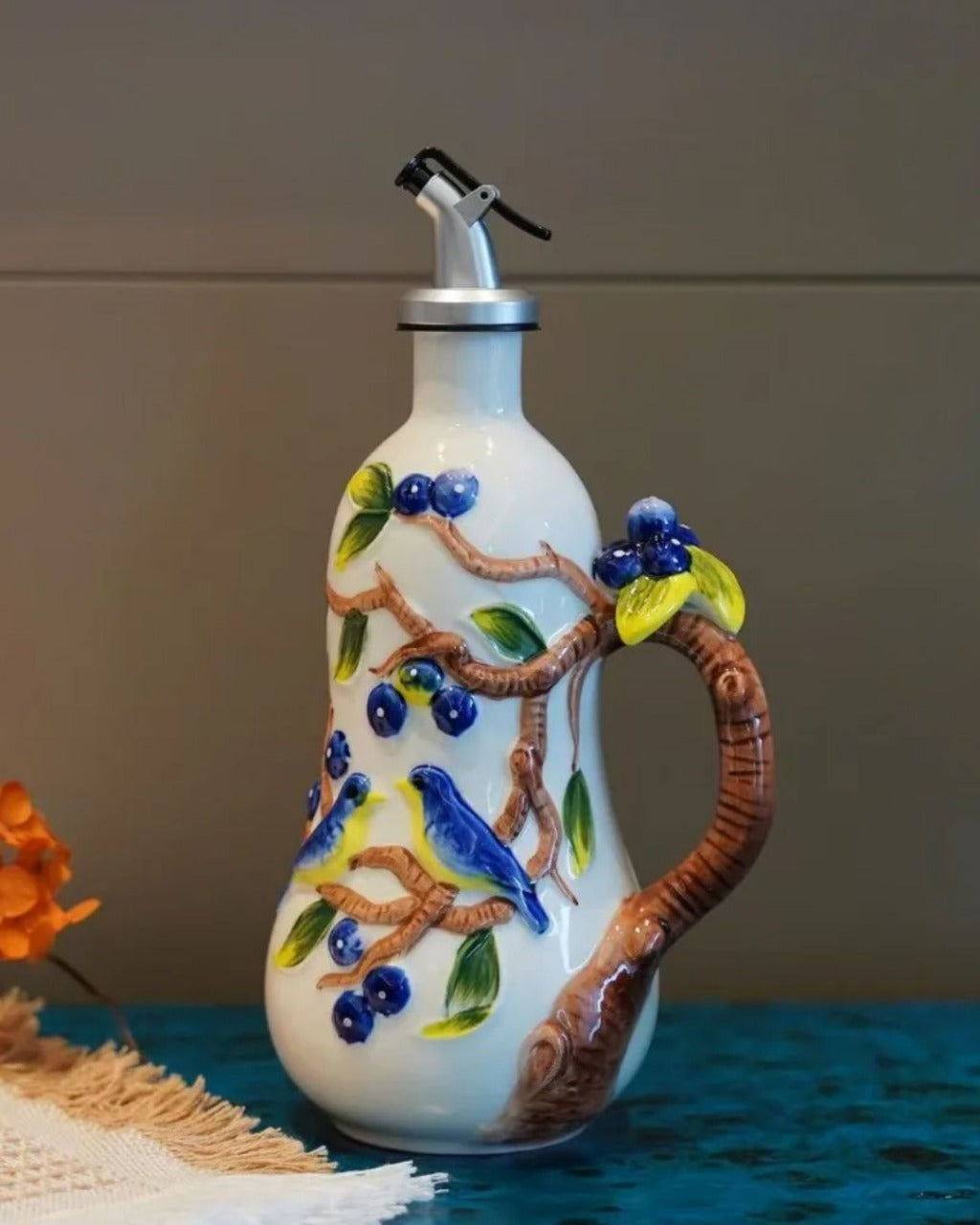 Pote de Tempero em Cerâmica com Relevo de Cereja Utensílios de Cozinha