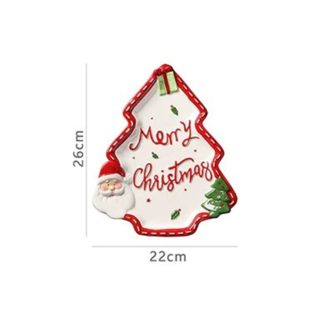 Prato de Cerâmica Natalino com Papai Noel Pintado à Mão