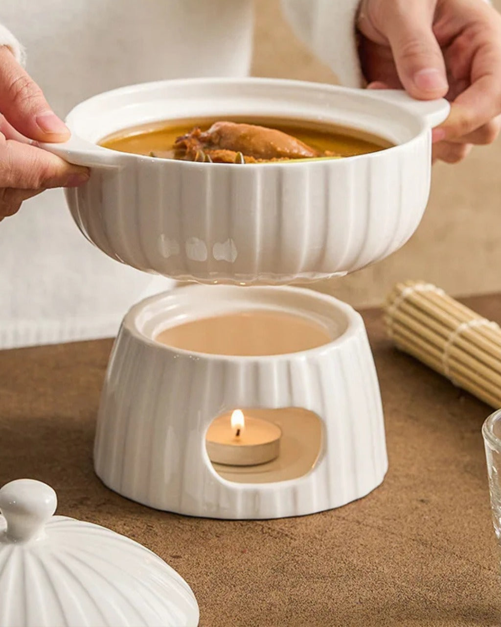 Prato de Cerâmica Térmico para Servir Refeições Quentes