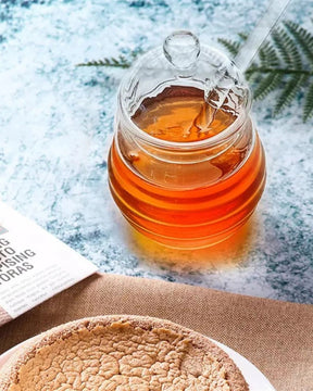 Recipiente de Vidro para Mel Pote com Tampa e Colher