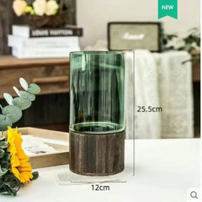 Vaso decorativo hidroponico de vidro e madeira - Wood Design