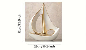 Escultura decorativa de Cerâmica Premuim - Coleção Veleiro Sereno