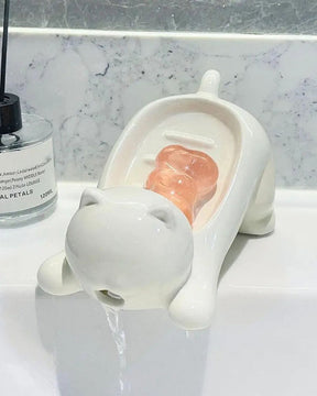 Saboneteira Gato com Dreno Criativo para Banheiro