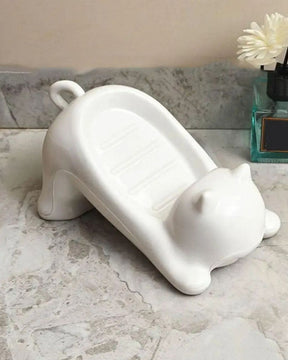 Saboneteira Gato com Dreno Criativo para Banheiro