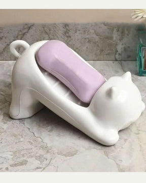 Saboneteira Gato com Dreno Criativo para Banheiro
