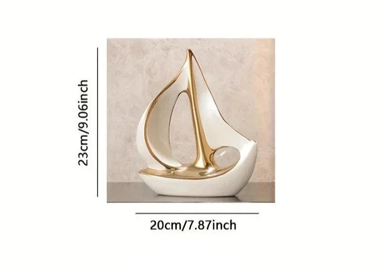 Escultura decorativa de Cerâmica Premuim - Coleção Veleiro Sereno