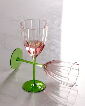 Taça Flauta de Vidro Vintage Floral com Formato de Tulipa