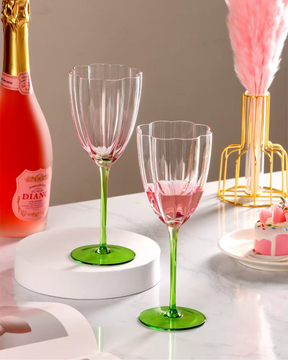 Taça Flauta de Vidro Vintage Floral com Formato de Tulipa