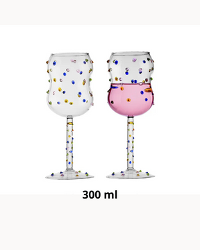 Taça de Vidro com Pontos Coloridos 300ml Vinho Branco e Tinto