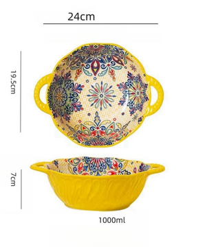 Tigela de Sopa de Cerâmica Boêmio com Alça Para Sopa Ramen e Saladas