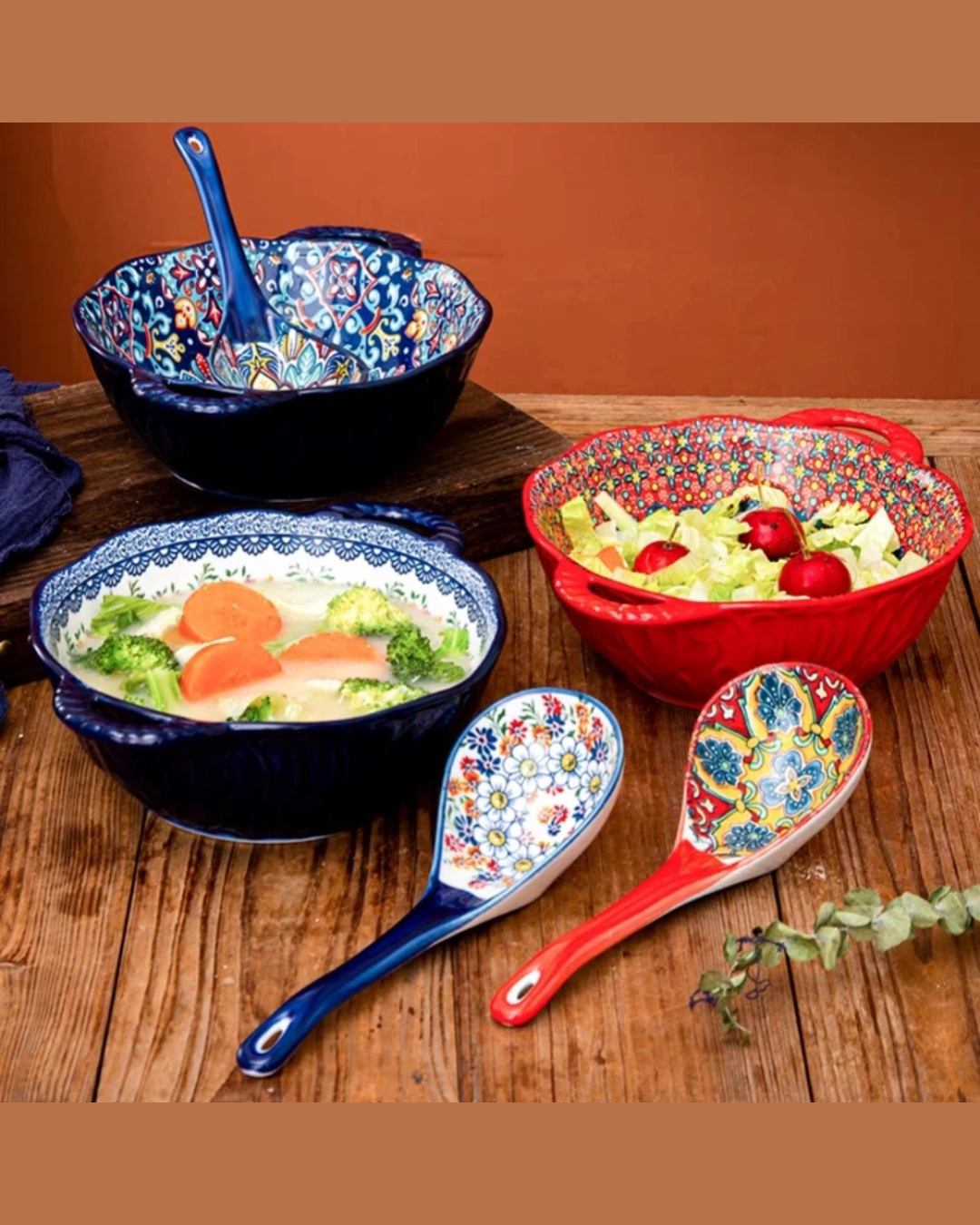 Tigela de Sopa de Cerâmica Boêmio com Alça Para Sopa Ramen e Saladas