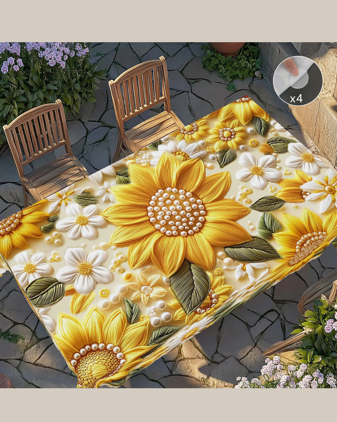 Toalha de Mesa com Flor 3D Amarela Decoração Primavera Verão