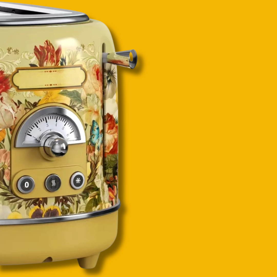 Torradeira Vintage Retrô Desenhada a Mão para 2 Fatias com Função Automática