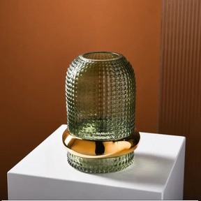 Vaso de Vidro Verde Escuro com Borda Dourada