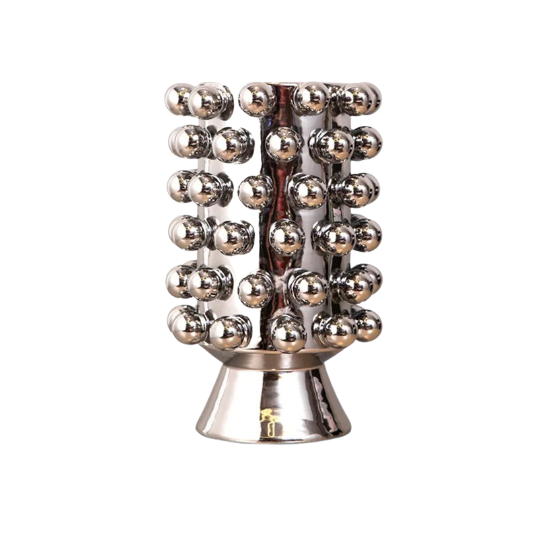 Vaso de Cerâmica Banhado a Prata com Bolinhas Geométricas