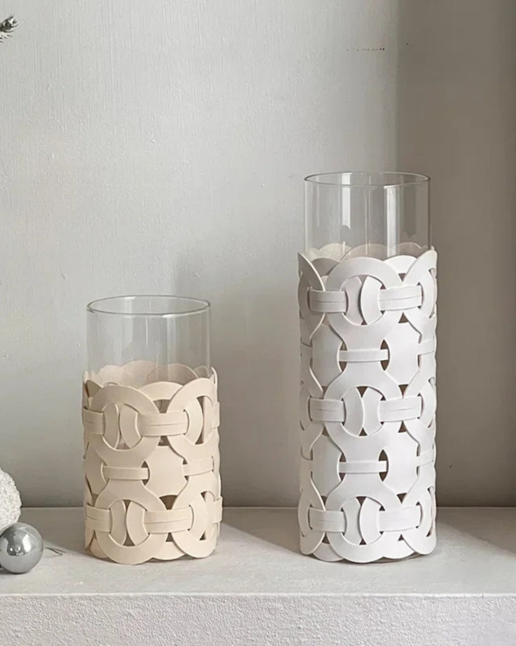 Vaso de Vidro com Couro Trançado Decoração Moderna para Sala ou Mesa
