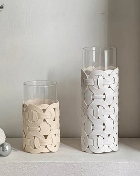 Vaso de Vidro com Couro Trançado Decoração Moderna para Sala ou Mesa